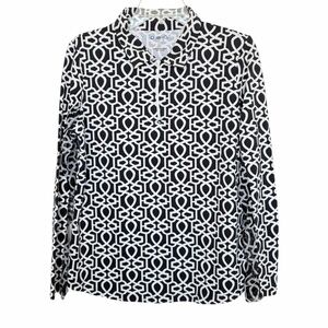 IBKUL Long Sleeve Black & White Polo Top Size Large
